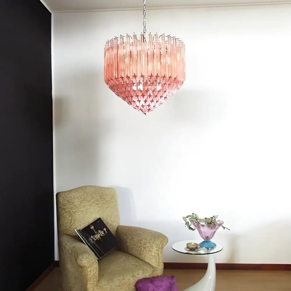 Prism Pink Glass Chandelier | Modern Designer Pendant Light
