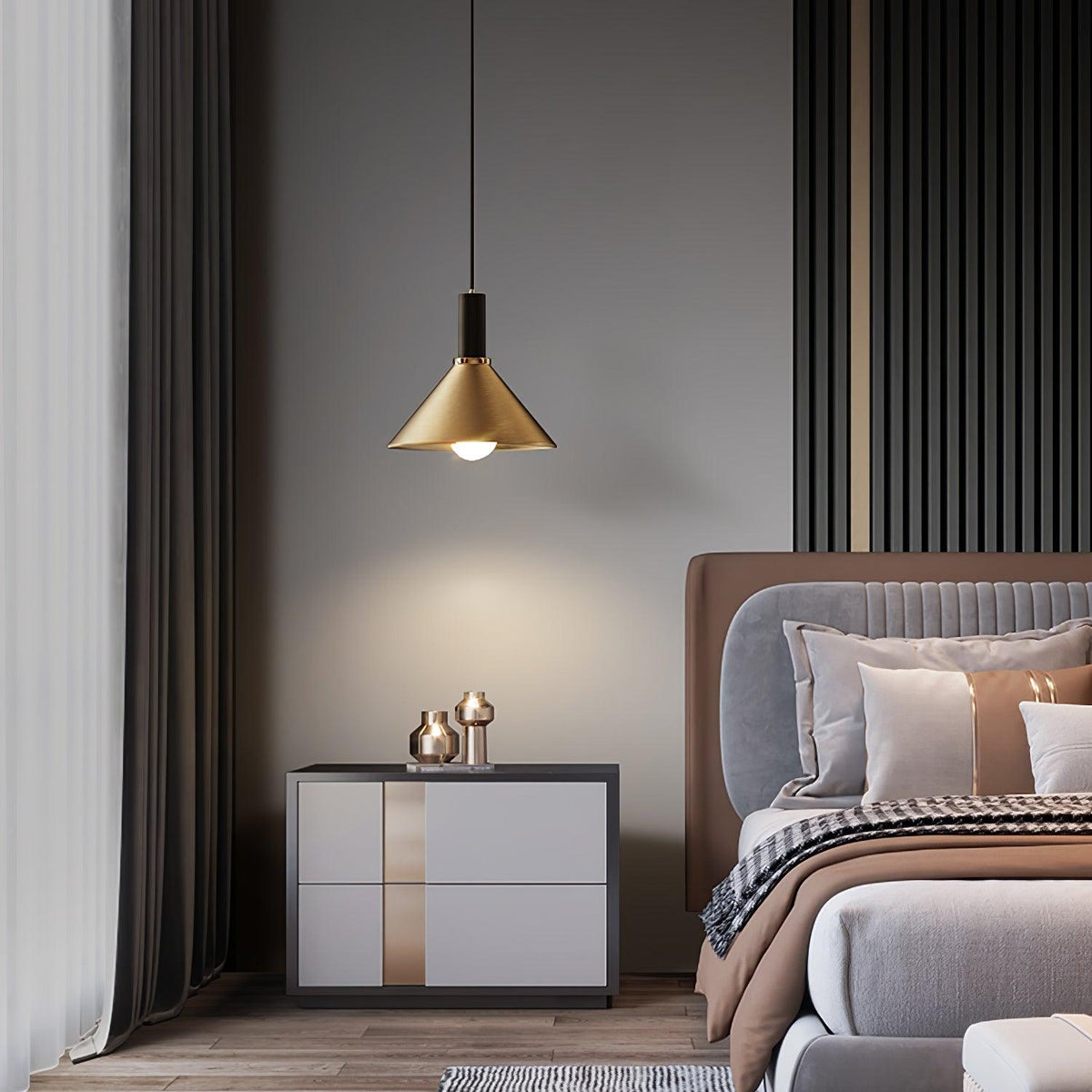 Cone Pendant Light in Brass and Black – Modern Minimalist Ceiling Lamp