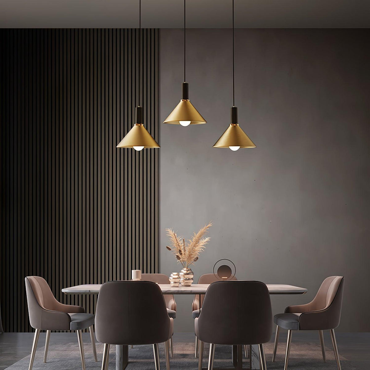 Cone Pendant Light in Brass and Black – Modern Minimalist Ceiling Lamp