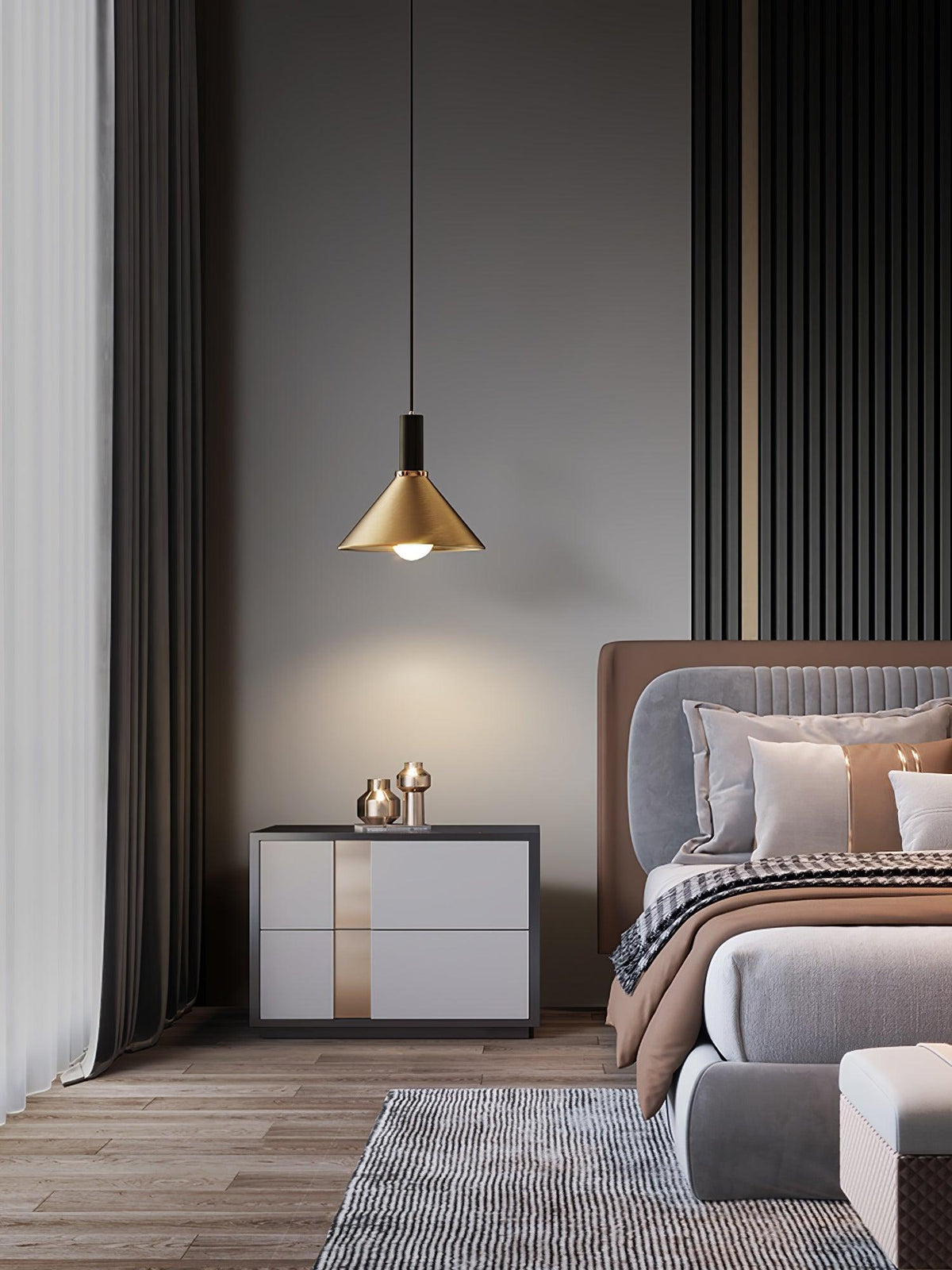 Cone Pendant Light in Brass and Black – Modern Minimalist Ceiling Lamp