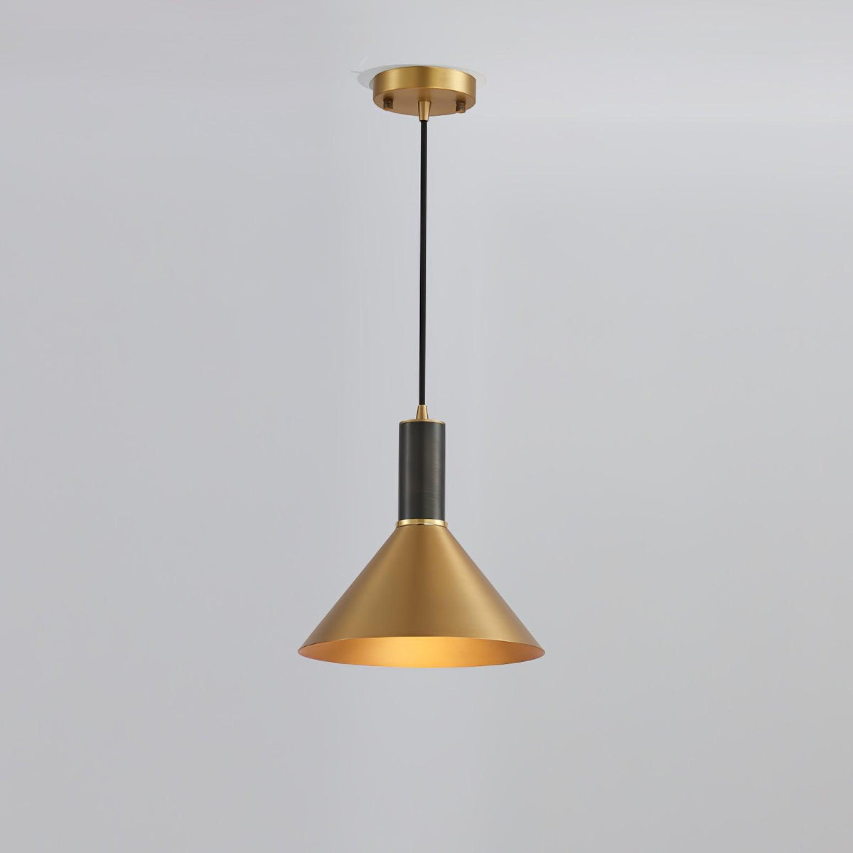 Cone Pendant Light in Brass and Black – Modern Minimalist Ceiling Lamp