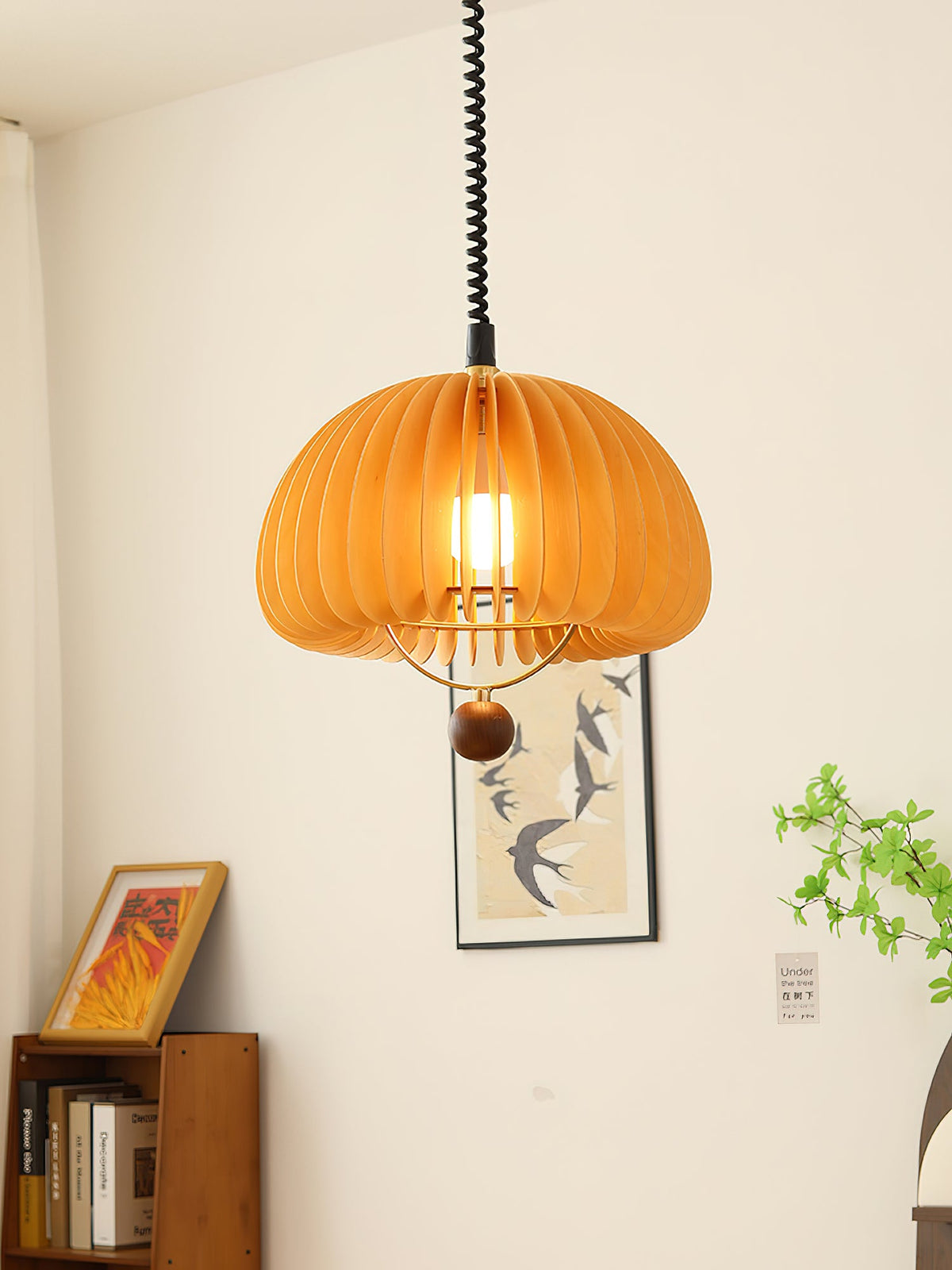 Pumpkin Adjustable Pendant Light – Modern Wood & Metal Hanging Lamp