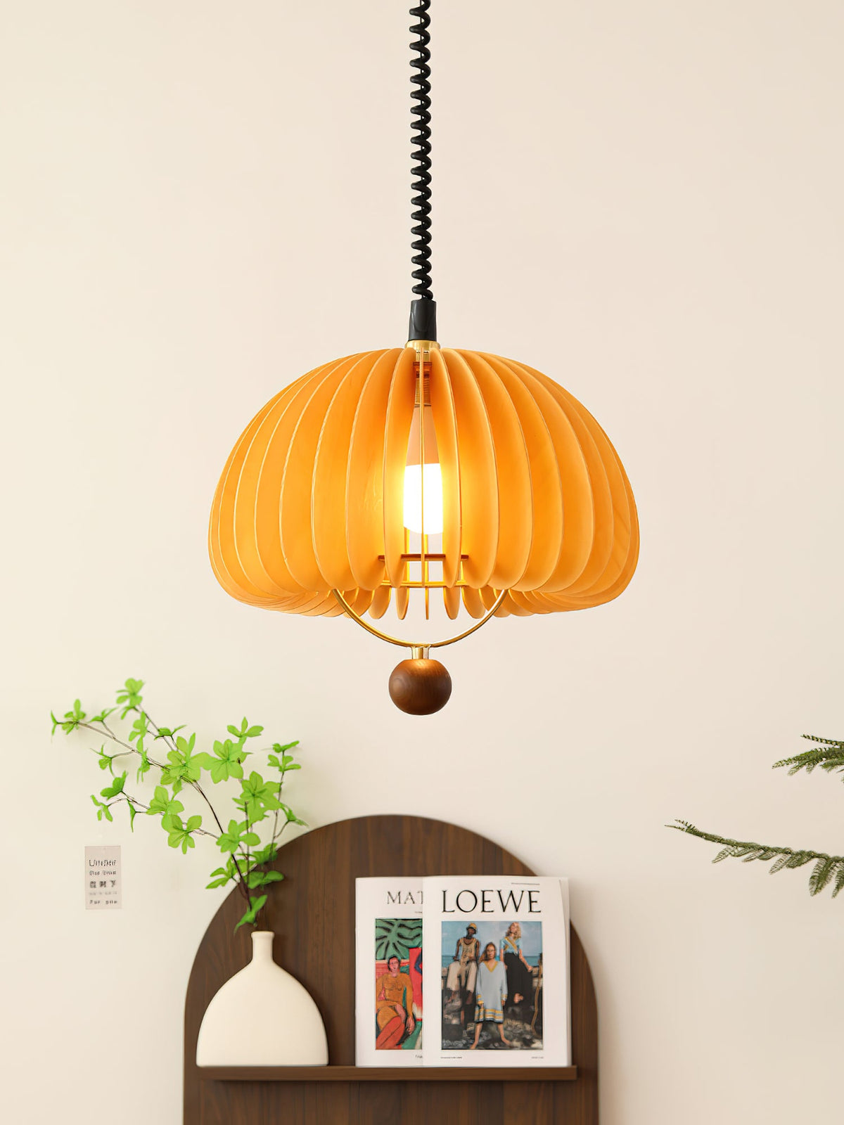 Pumpkin Adjustable Pendant Light – Modern Wood & Metal Hanging Lamp