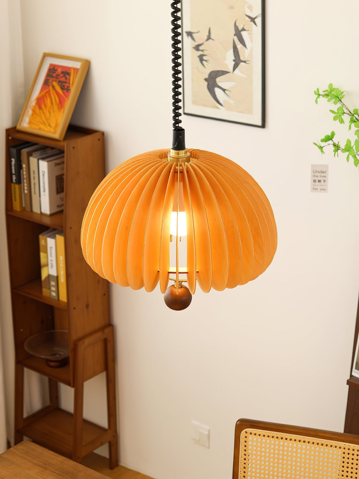 Pumpkin Adjustable Pendant Light – Modern Wood & Metal Hanging Lamp