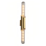Gold Crystal Chandelier with Brass Wall Sconces and Recessed LED Lights