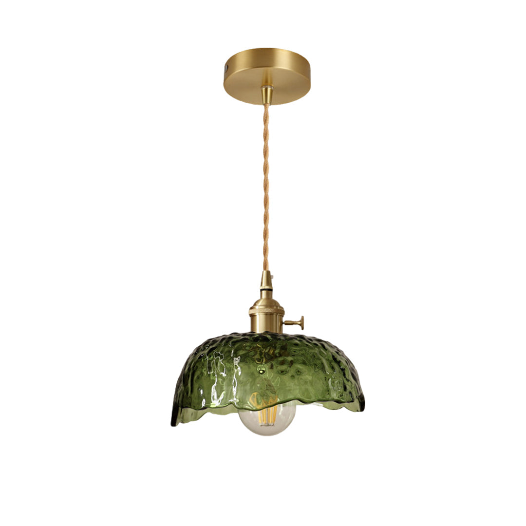 Hammered Glass Pendant Light with Brass Accents
