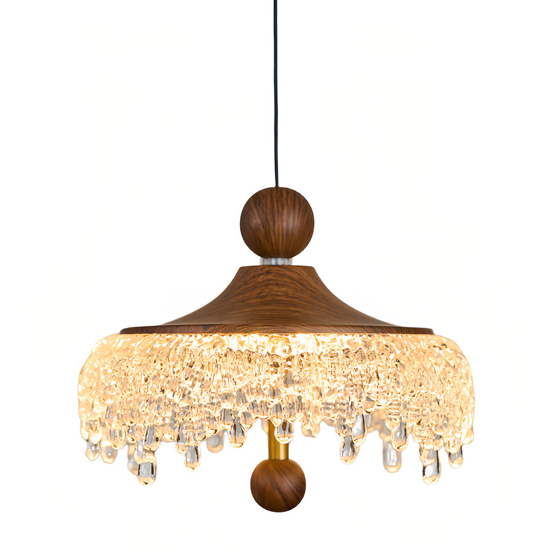 Walnut Teardrop Pendant Light with Acrylic Shade, Adjustable LED Hanging Lamp