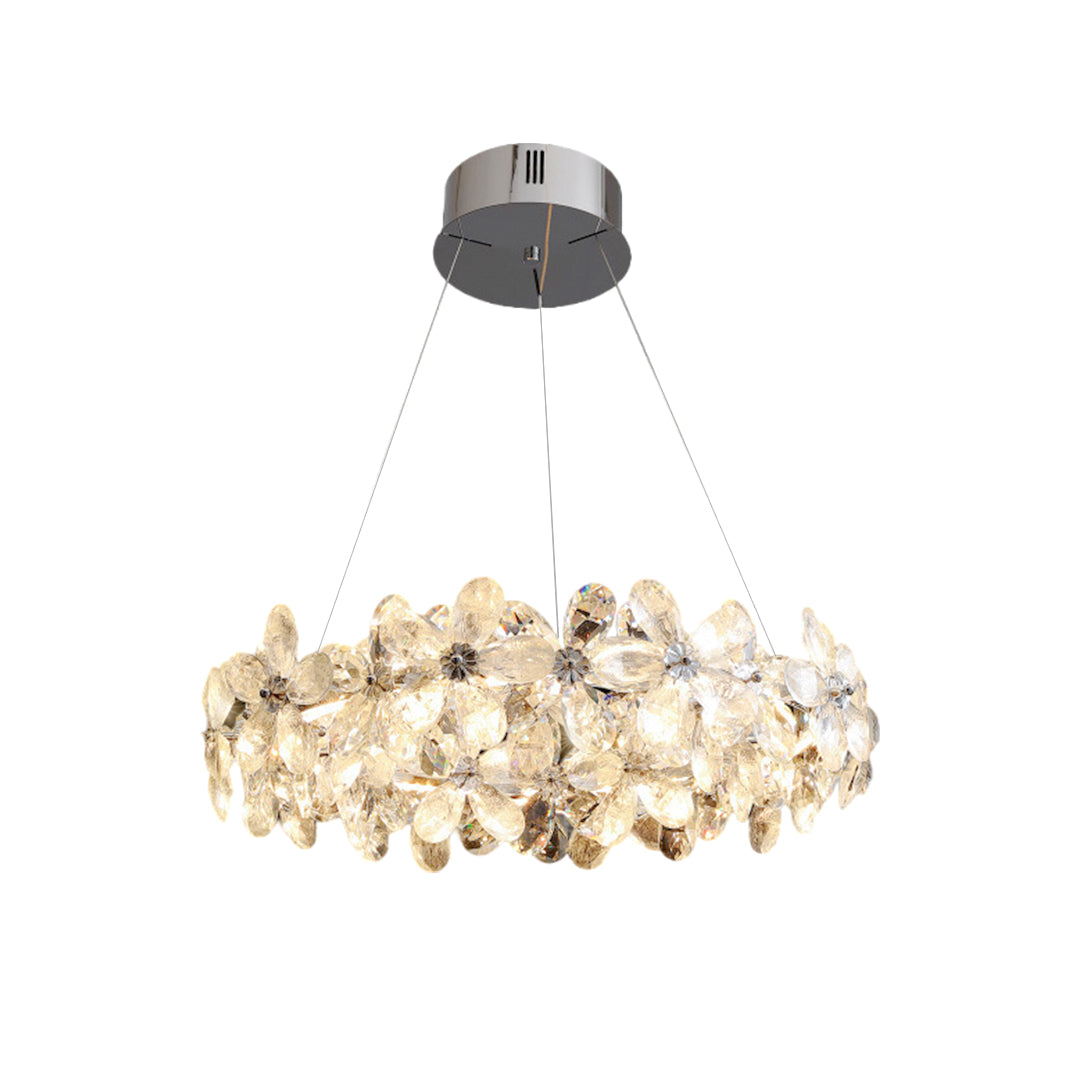 French Crystal Flower Chandelier for Dining Room, Modern LED Pendant Light
