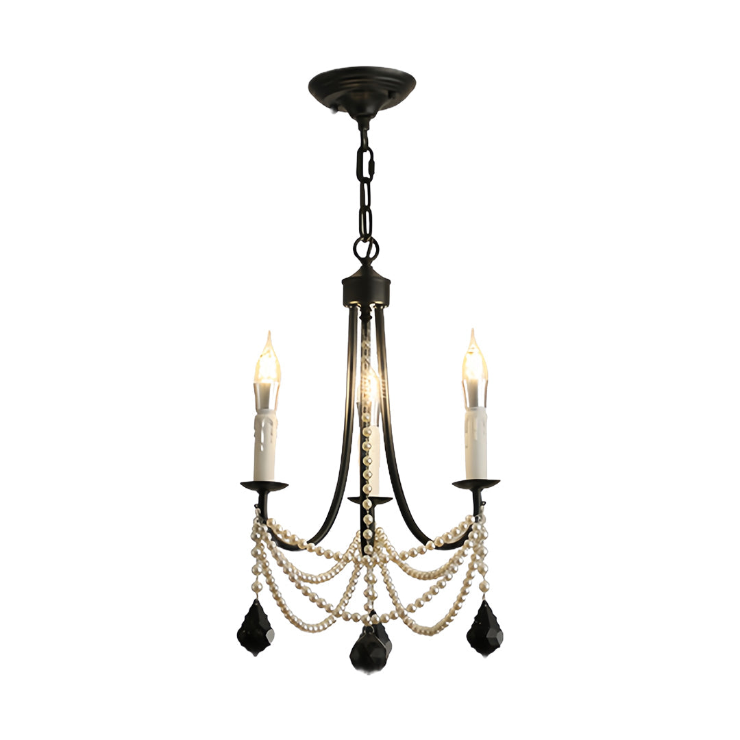 Pearl Crystal Chandelier in Black Iron – Artistic Ceiling Light for Elegant Interiors