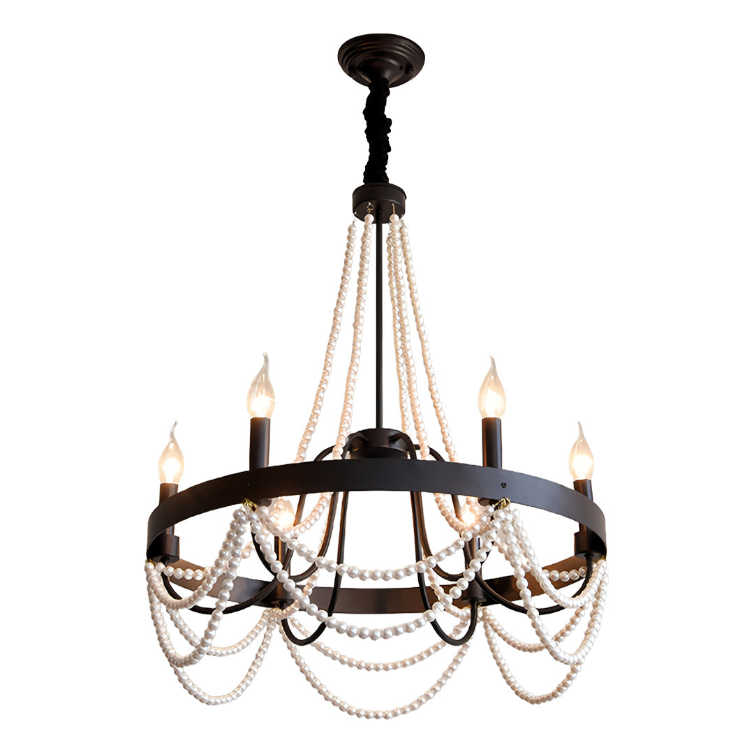 French Pearl Wrought Iron Chandelier with Adjustable Chain