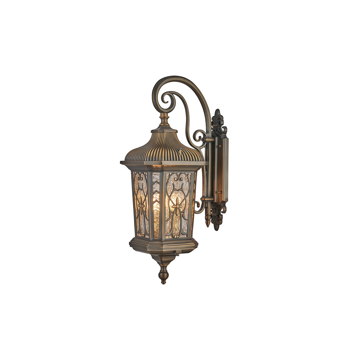 European Outdoor Lantern Wall Sconce in Antique Copper Brass with Clear Glass