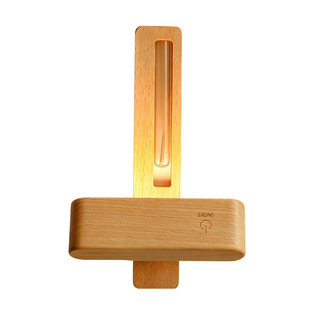 Minimalist Wooden Wall Sconce with Glass Vase and Wireless Magnetic Design