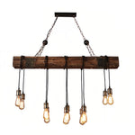 American Vintage Iron and Wood Linear Pendant Light, 10-Light