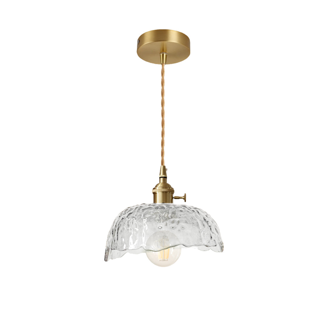 Hammered Glass Pendant Light with Brass Accents