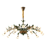 Vintage French Country Floral Iron Chandelier with Glass Shades