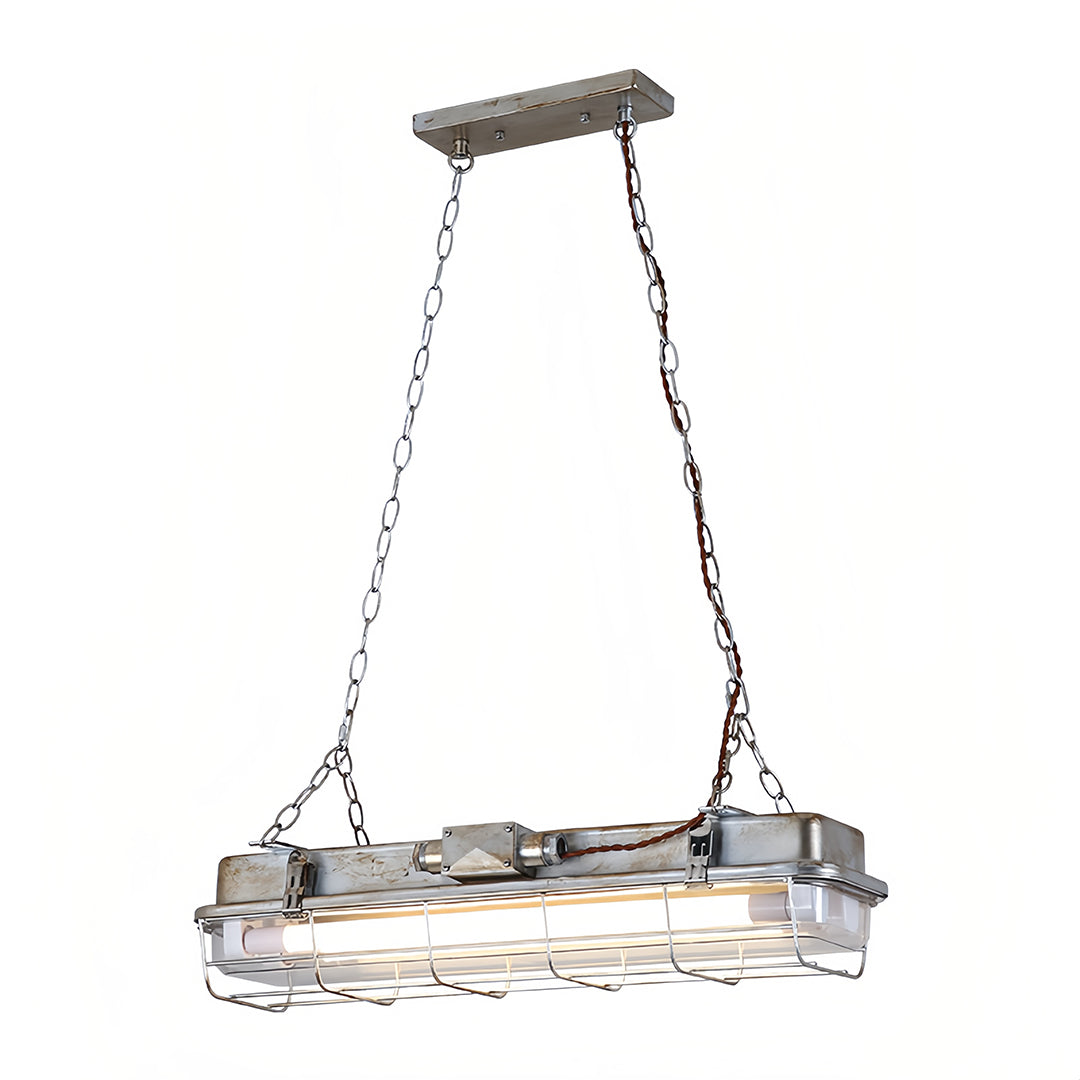 Linear Industrial Pendant Light with Glass Shade, Adjustable Chain