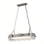 Linear Industrial Pendant Light with Glass Shade, Adjustable Chain