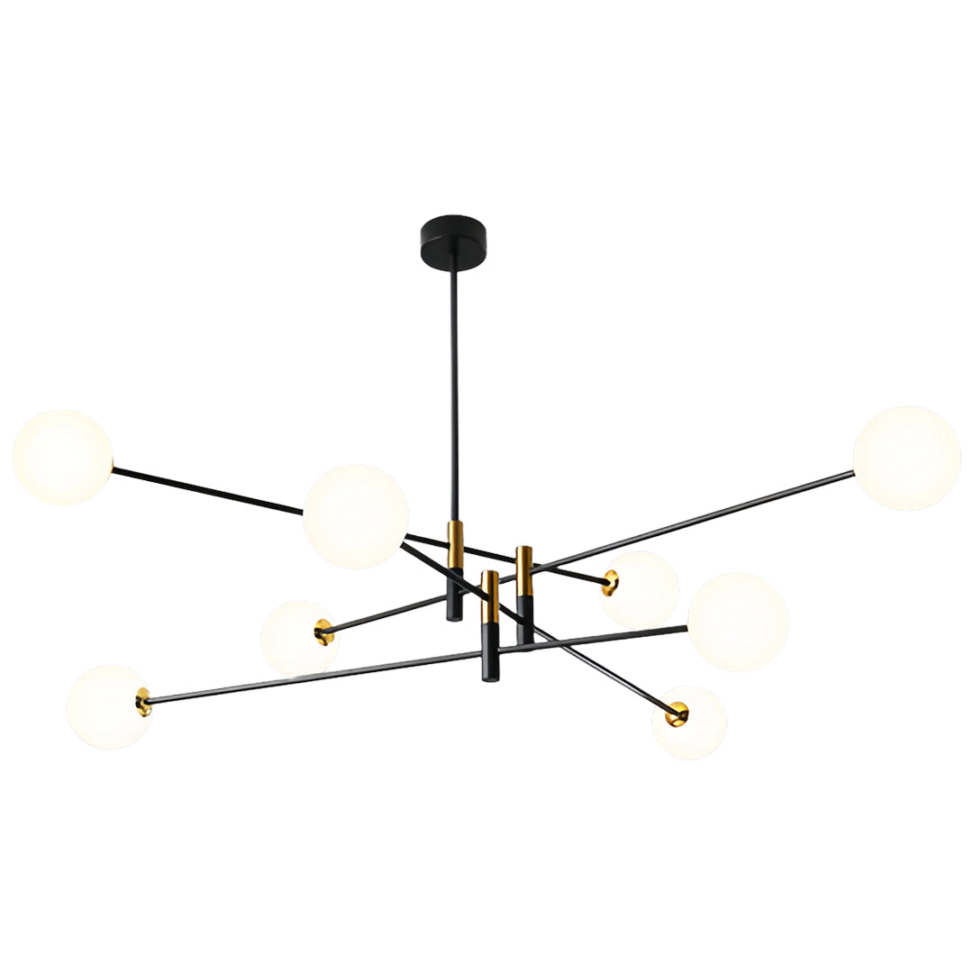 Nordic Branch Chandelier in Black and Gold Iron with Glass Shades