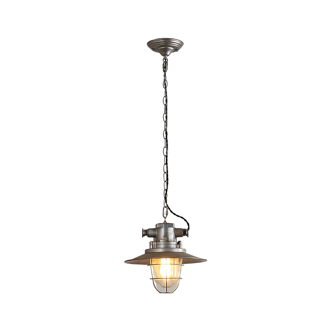 Industrial Glass Pendant Light with Adjustable Chain, Vintage Aluminum Ceiling Lamp