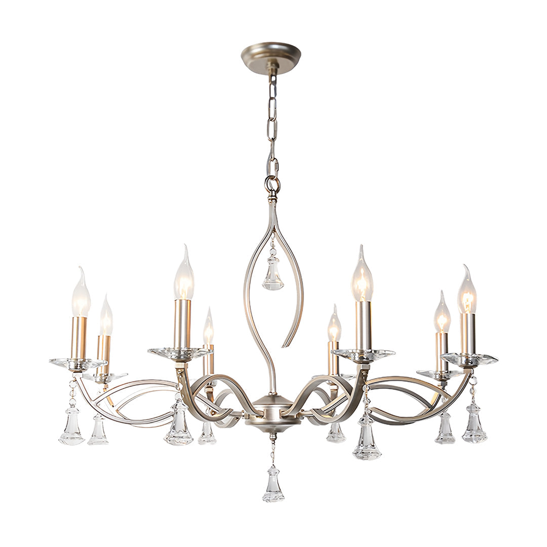 Crystal Candlestick Chandelier with Silver Iron Frame