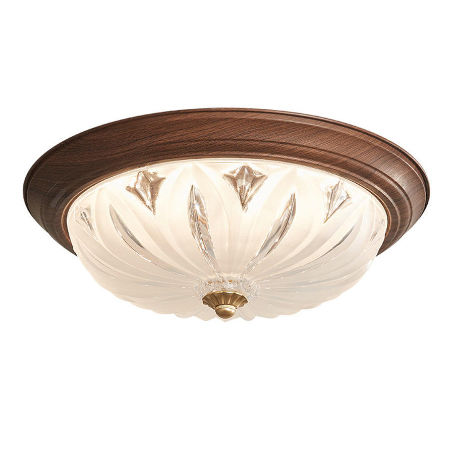 Walnut Retro Flush Mount Ceiling Light with Clear Glass Shade