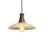 Walnut Wood Pendant Light with Brass Accents and Glass Shade