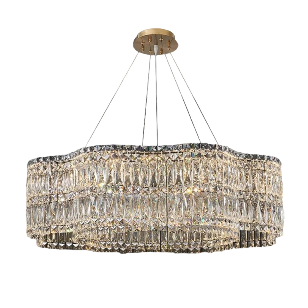 Modern Crystal Chandelier with LED Lighting, Stainless Steel Frame, Dimmable