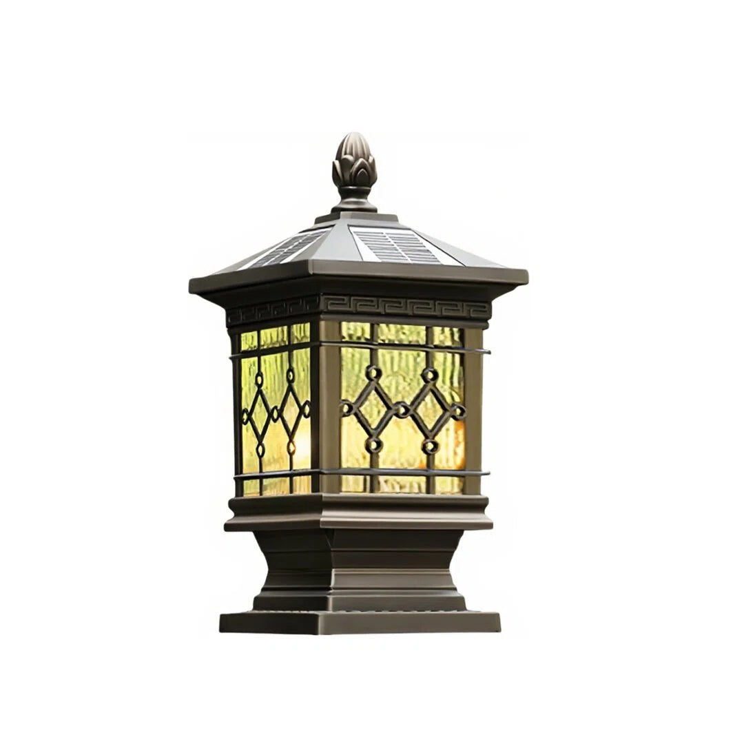 Retro Outdoor Column Light in Coffee Finish with Warm LED