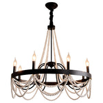 French Pearl Wrought Iron Chandelier with Adjustable Chain