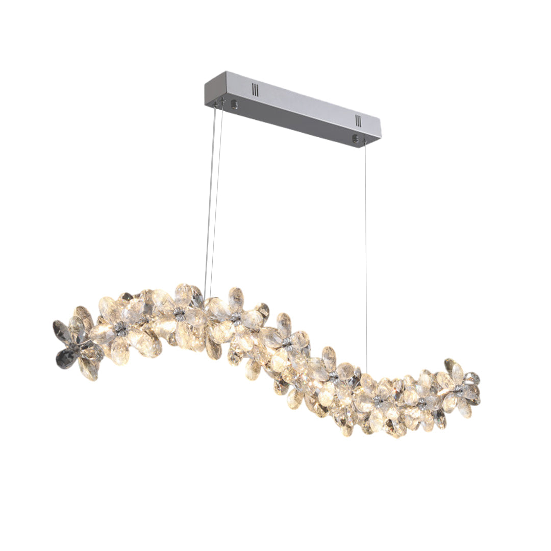 French Crystal Flower Chandelier for Dining Room, Modern LED Pendant Light