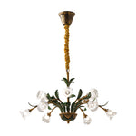 Vintage French Country Floral Iron Chandelier with Glass Shades