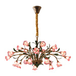 Vintage French Country Floral Iron Chandelier with Glass Shades