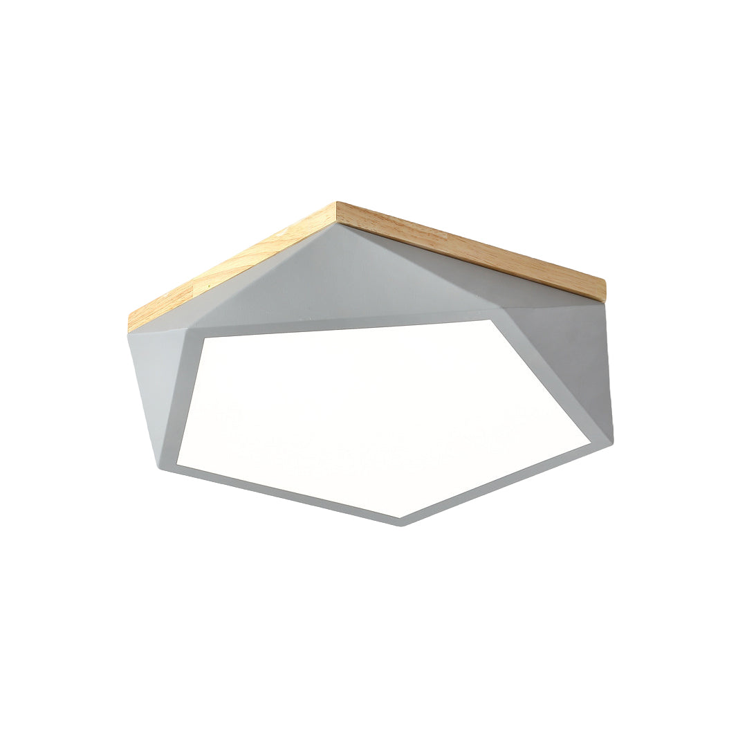 Nordic Geometric Wooden Flush Mount Ceiling Light with Acrylic Shade
