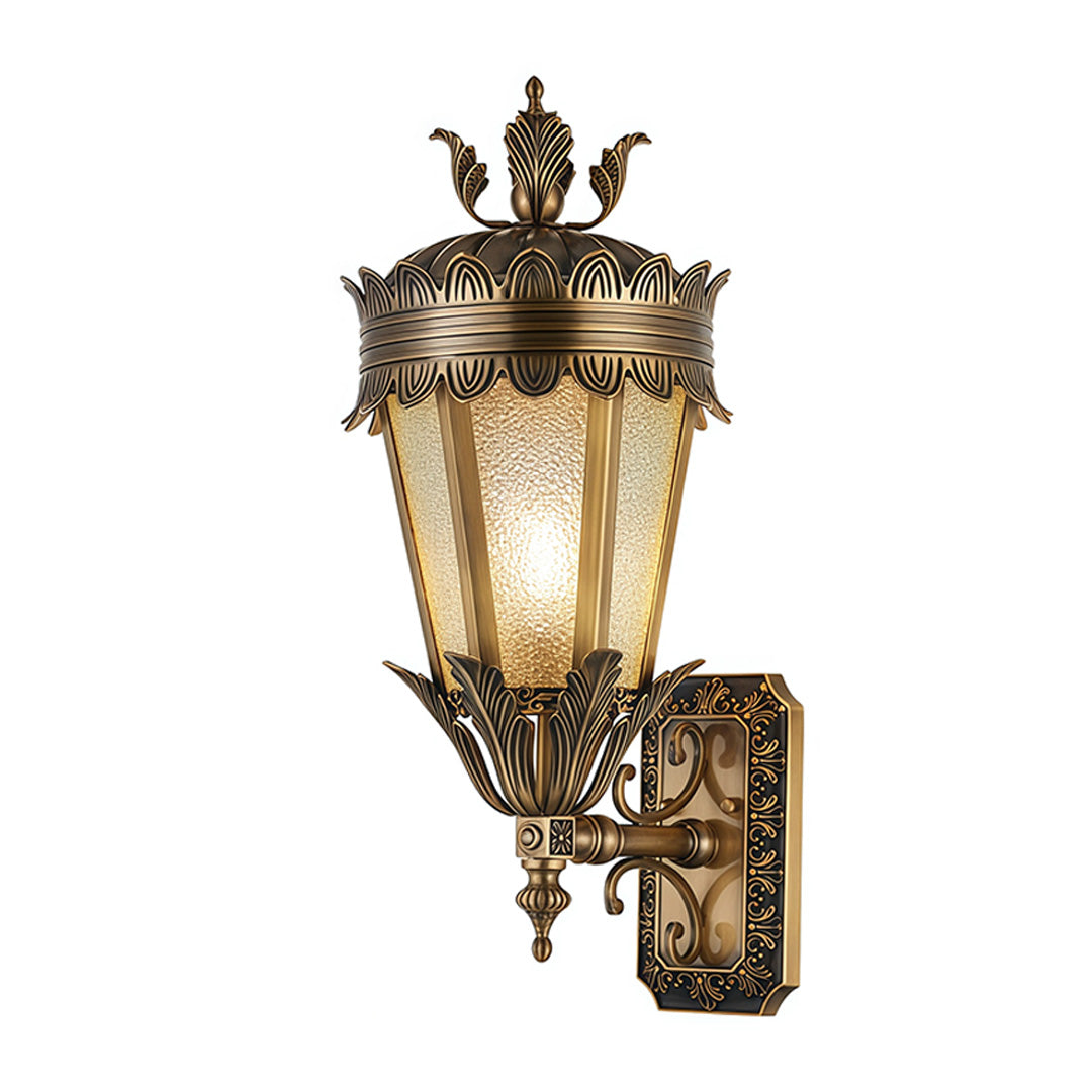 European Vintage Outdoor Wall Lantern in Antique Brass and Clear Glass
