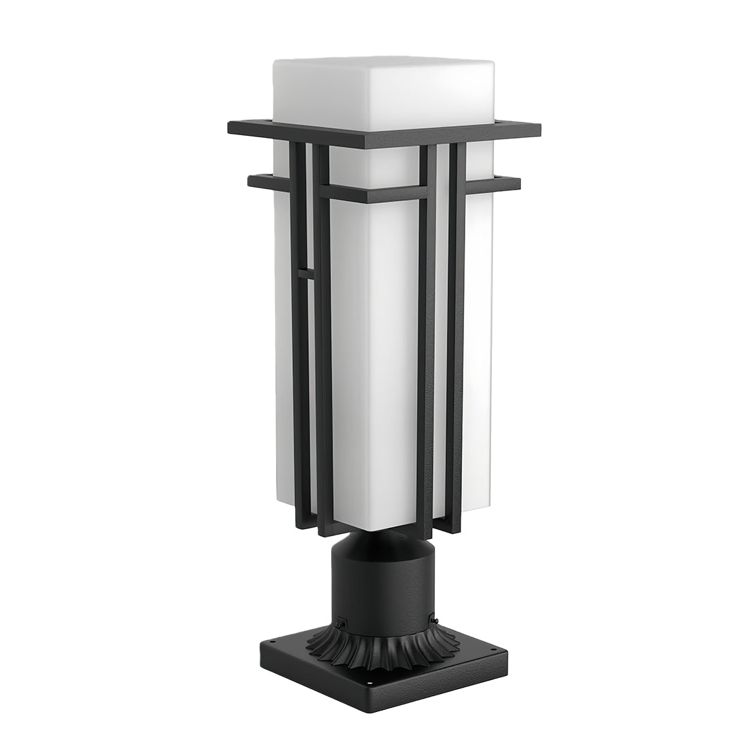 Retro Black Aluminum Bollard Path Lights with Frosted Glass for Garden Walkways