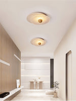 Radiant Disc Ceiling Light in Travertine and Textured Glass