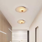 Radiant Disc Ceiling Light in Travertine and Textured Glass