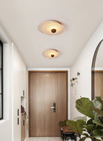 Radiant Disc Ceiling Light in Travertine and Textured Glass