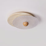 Radiant Disc Ceiling Light in Travertine and Textured Glass