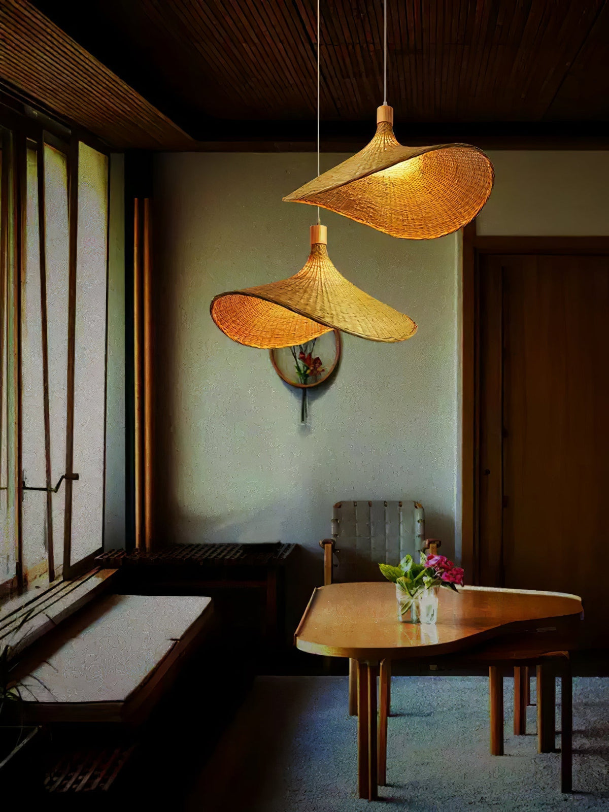 Bamboo Weave Hat Pendant Light