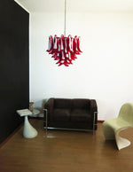 Red Glass Petals Chandelier – Modern Murano Glass Pendant Light for Dining Room and Living Room