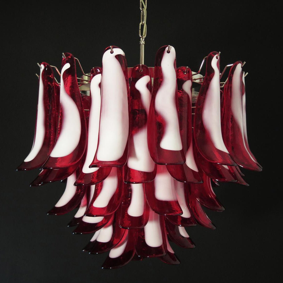 Red Glass Petals Chandelier – Modern Murano Glass Pendant Light for Dining Room and Living Room