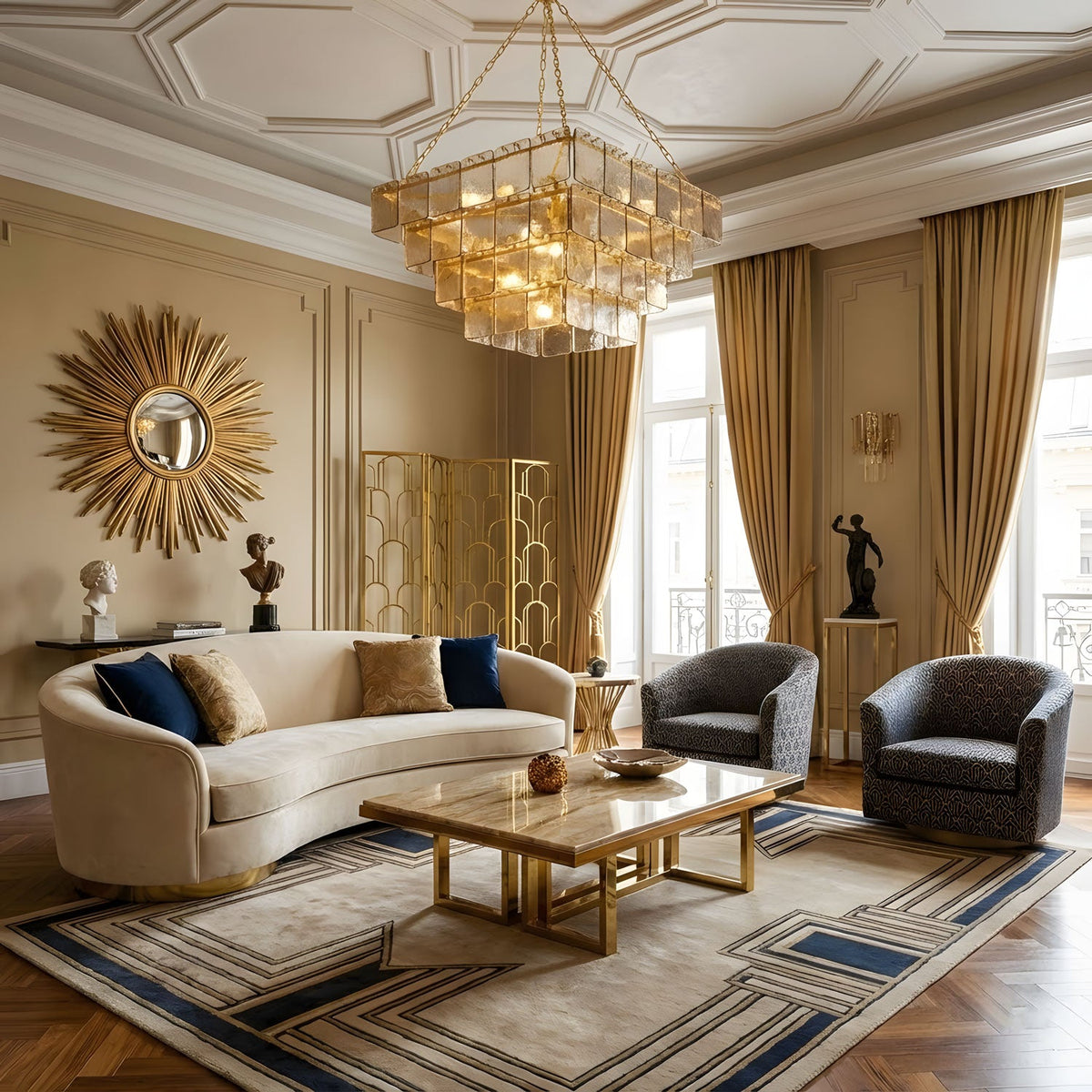 Regal Chain Chandelier – Art Deco Tiered Glass Pendant for Dining Room