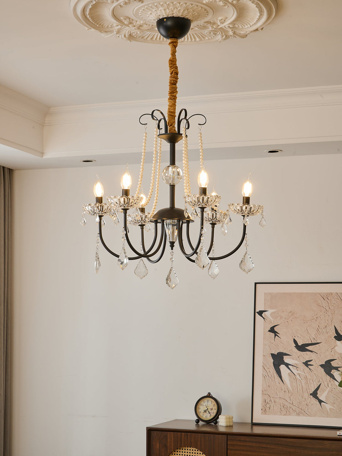Regalia Crystal Chandelier with Brass and Pearl Accents for Elegant Interiors