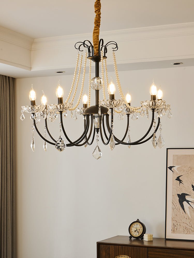 Regalia Crystal Chandelier with Brass and Pearl Accents for Elegant Interiors