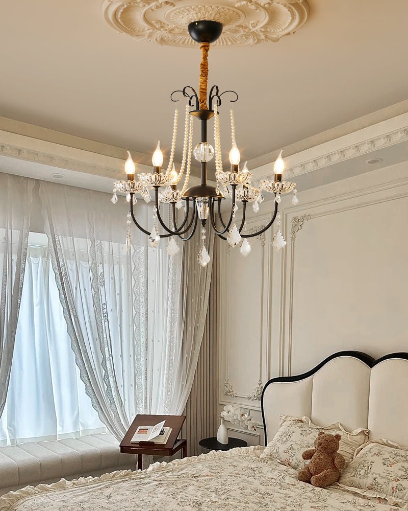 Regalia Crystal Chandelier with Brass and Pearl Accents for Elegant Interiors