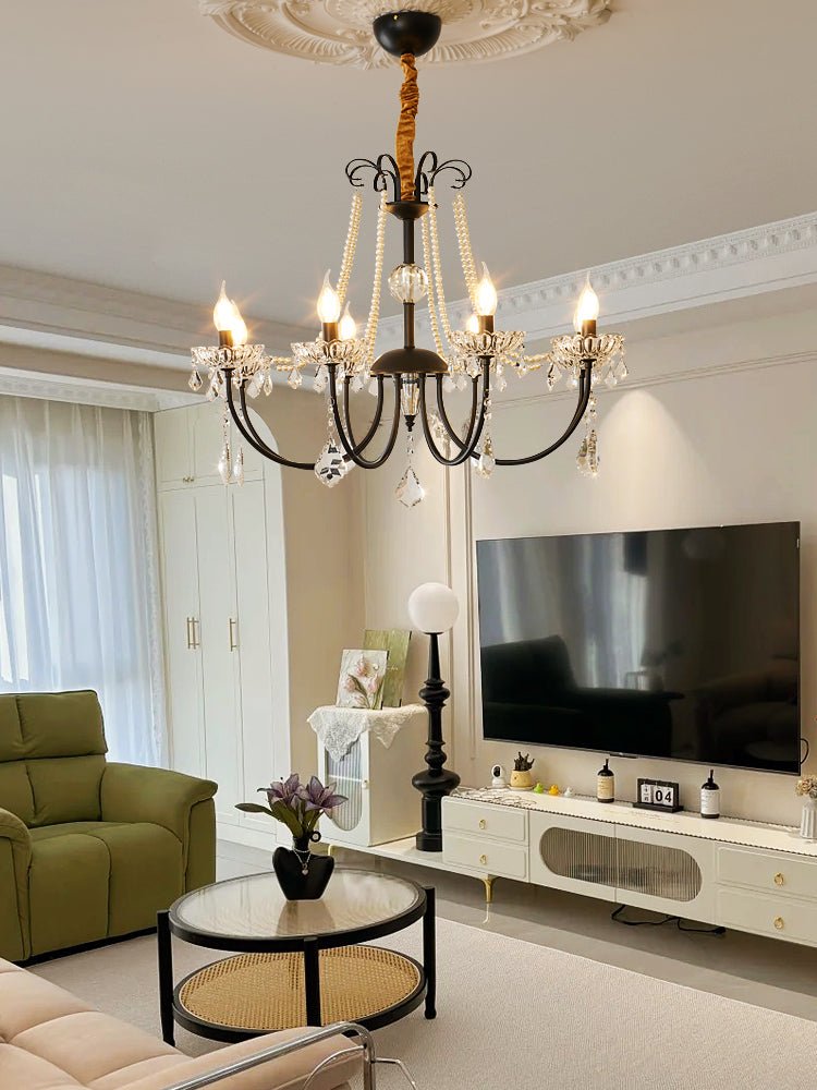 Regalia Crystal Chandelier with Brass and Pearl Accents for Elegant Interiors