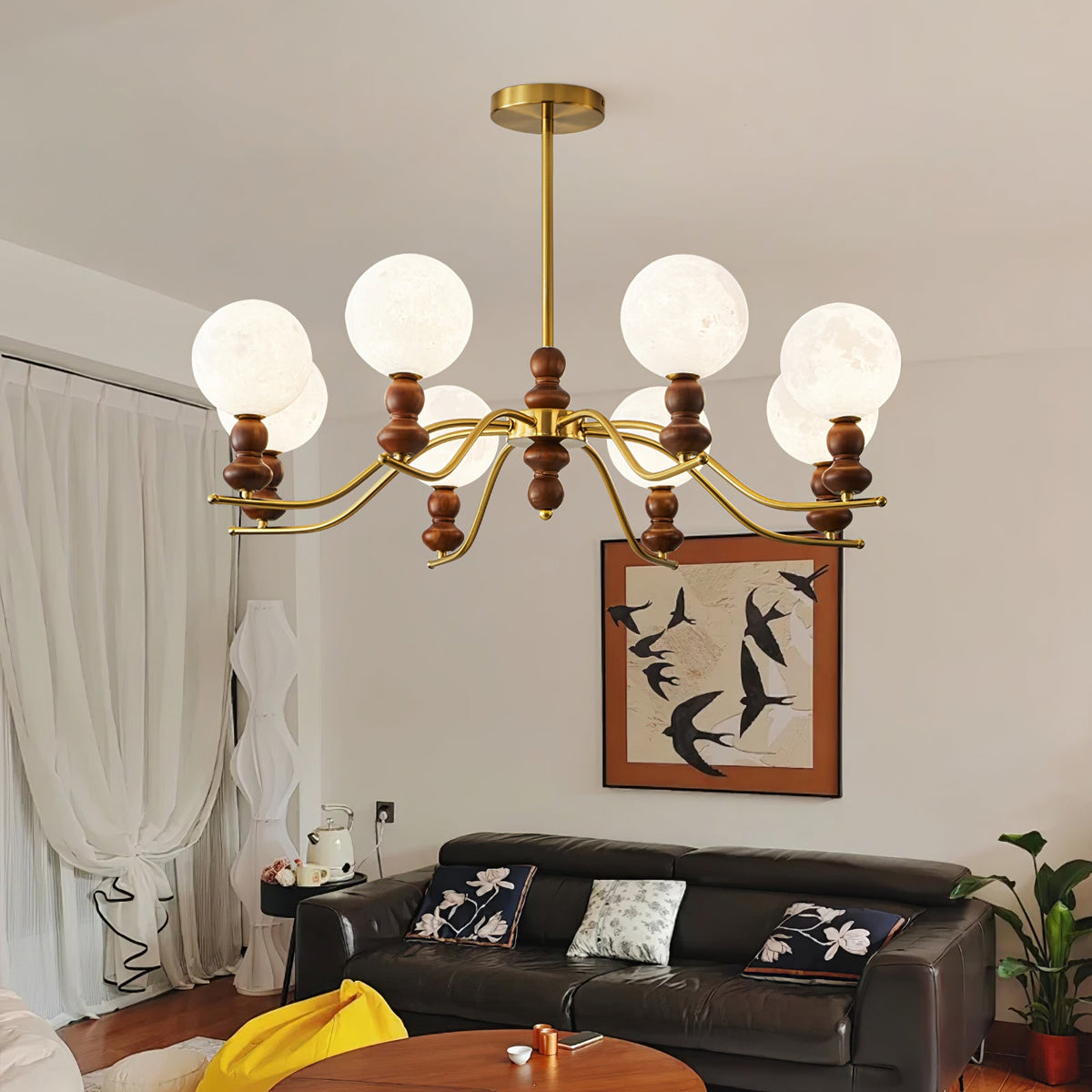 Regency Globe Chandelier — Gold & Opaline Glass Pendant Light