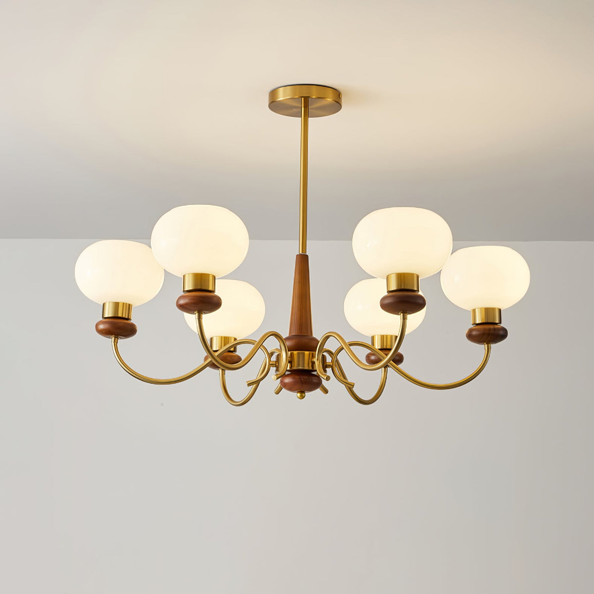 Regency Globe Chandelier — Gold & Opaline Glass Pendant Light