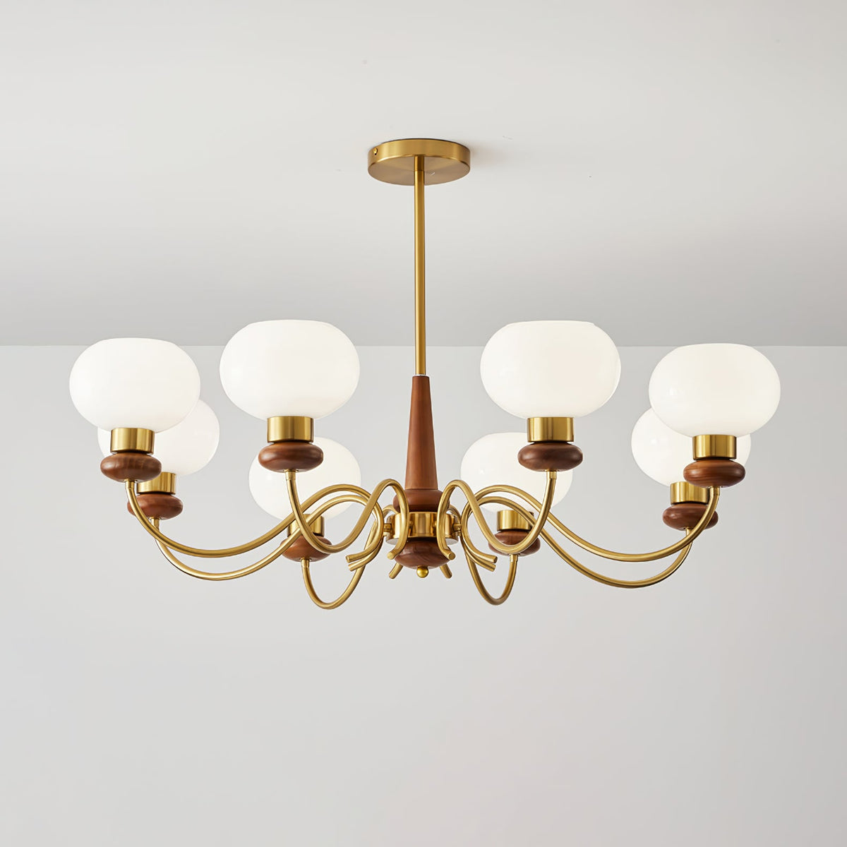 Regency Globe Chandelier — Gold & Opaline Glass Pendant Light